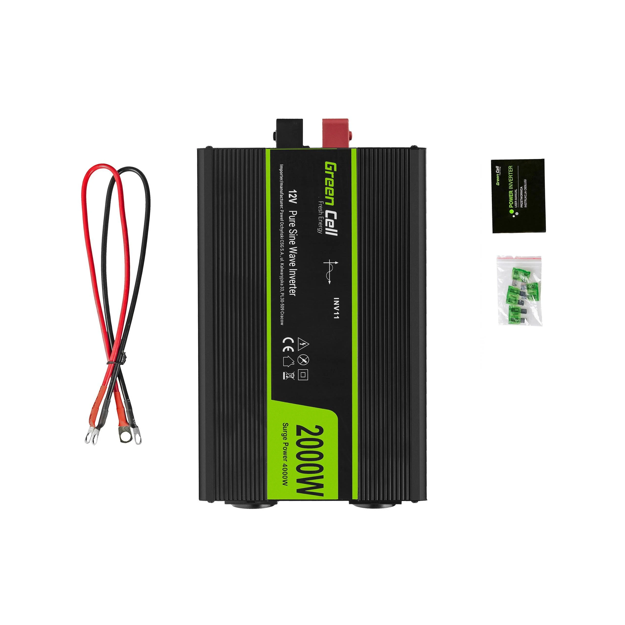 Green Cell Žalias Cell Inverteris 12V/230V 2000W/4000W Sinusinė išėjimo įtampa Žalias Cell