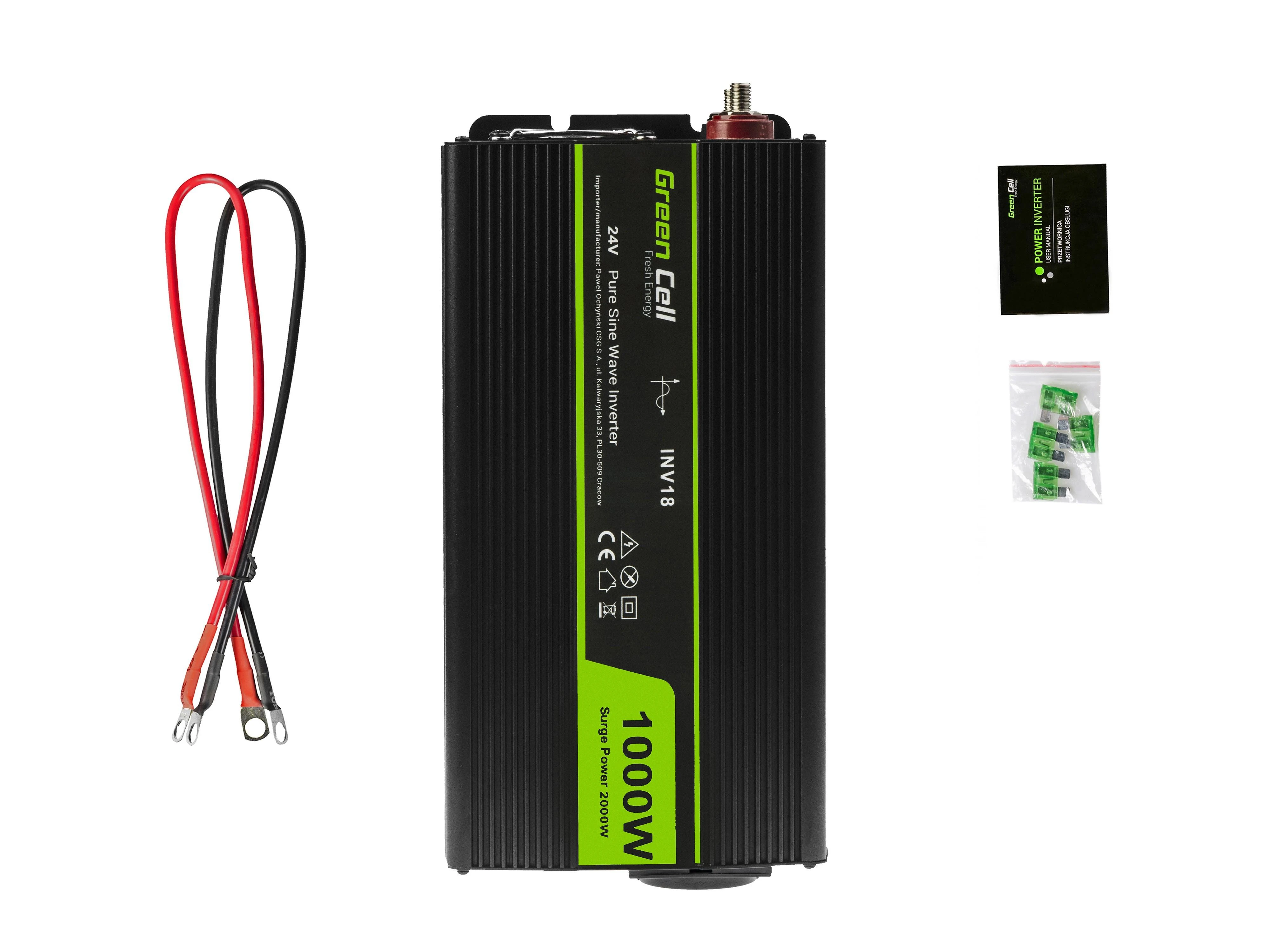 Green Cell Žalias Cell Inverteris 24V/230V 1000W/2000W Sinusinė išėjimo įtampa Žalias Cell