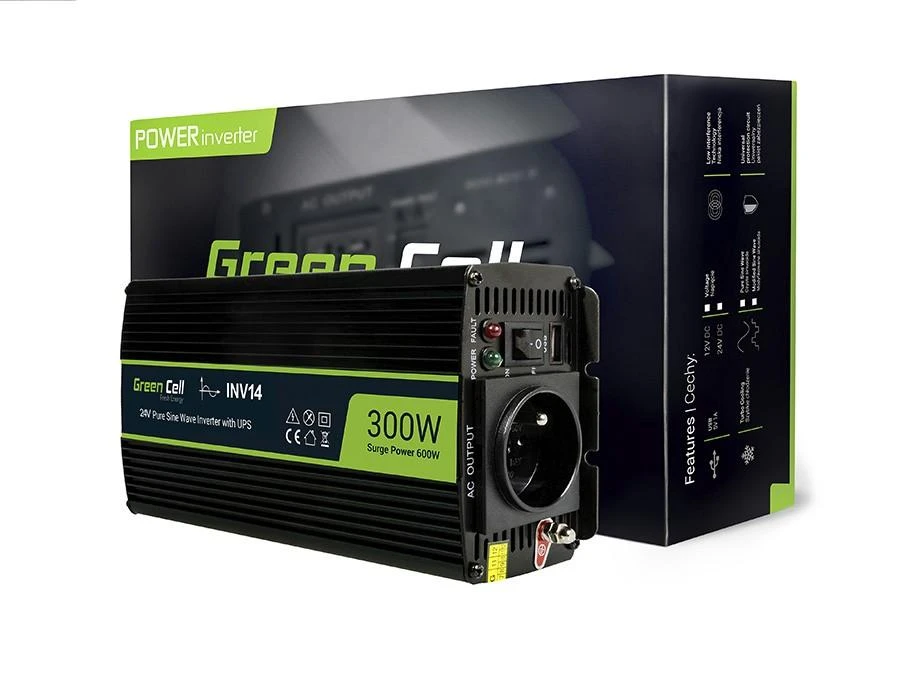 Green Cell 24V įtampos keitiklis 300W su dėžute
