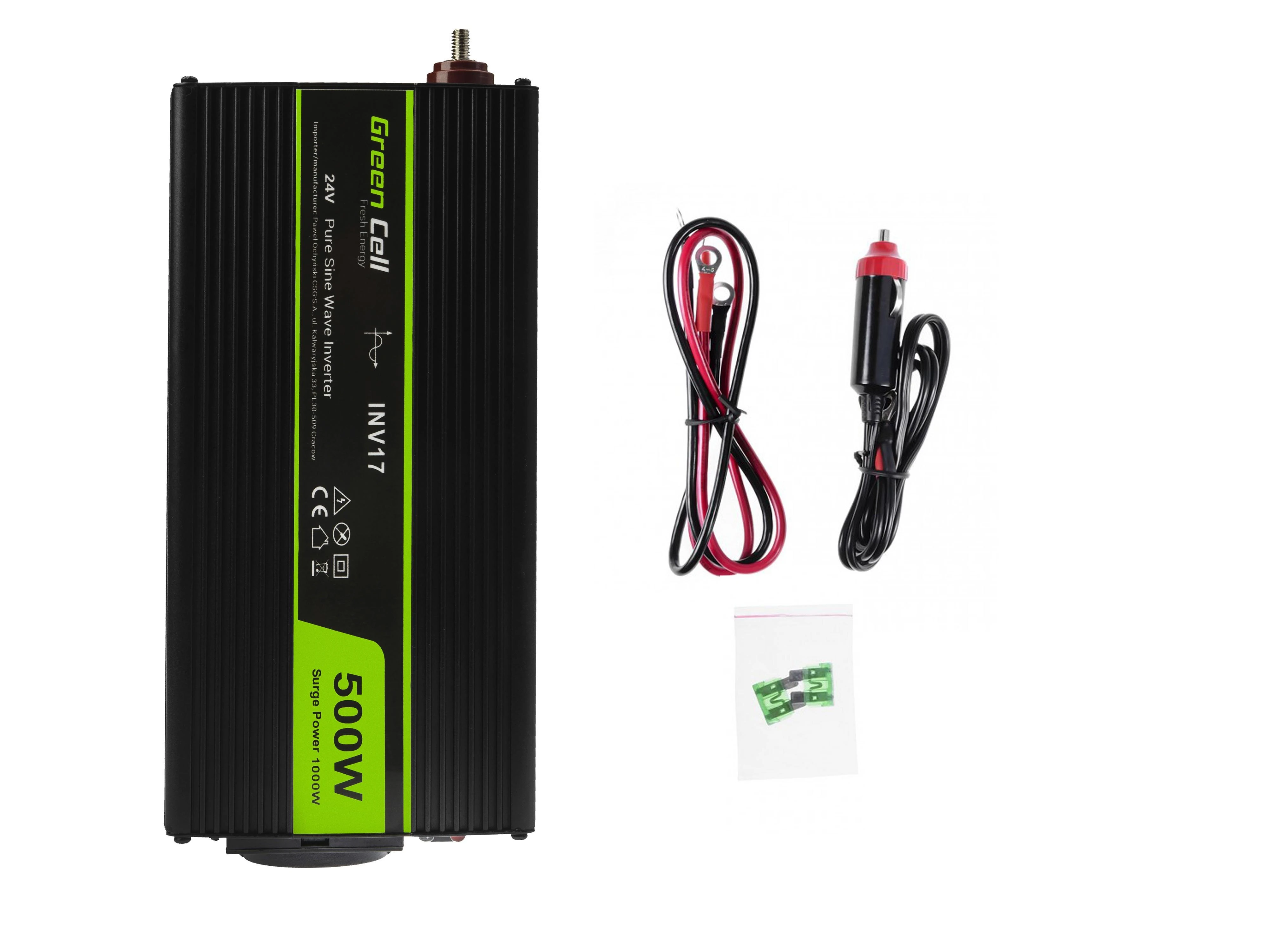 Green Cell Žalias Cell Inverteris 24V/230V 500W/1000W Sinusinė išėjimo įtampa Žalias Cell