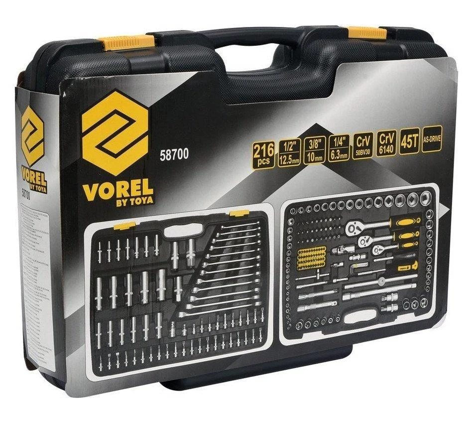 Įrankių rinkinys XXL Vorel 58700 - 1/4'', 3/8'', 1/2'' - 216 vnt