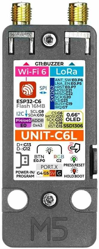 Įrenginys C6L – LoRa modulis, skirtas Meshtastic – SX1262, ESP32-C6 – M5Stack U202