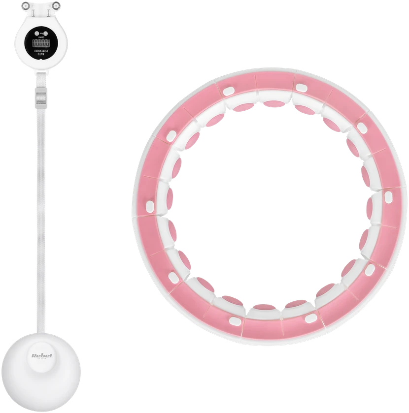 Smart Išmanusis hula hoop liekninamasis ratas su skaitikliu, smeigtukais ir svarmenimis, 50 cm, rožinis, REBEL ACTIVE
