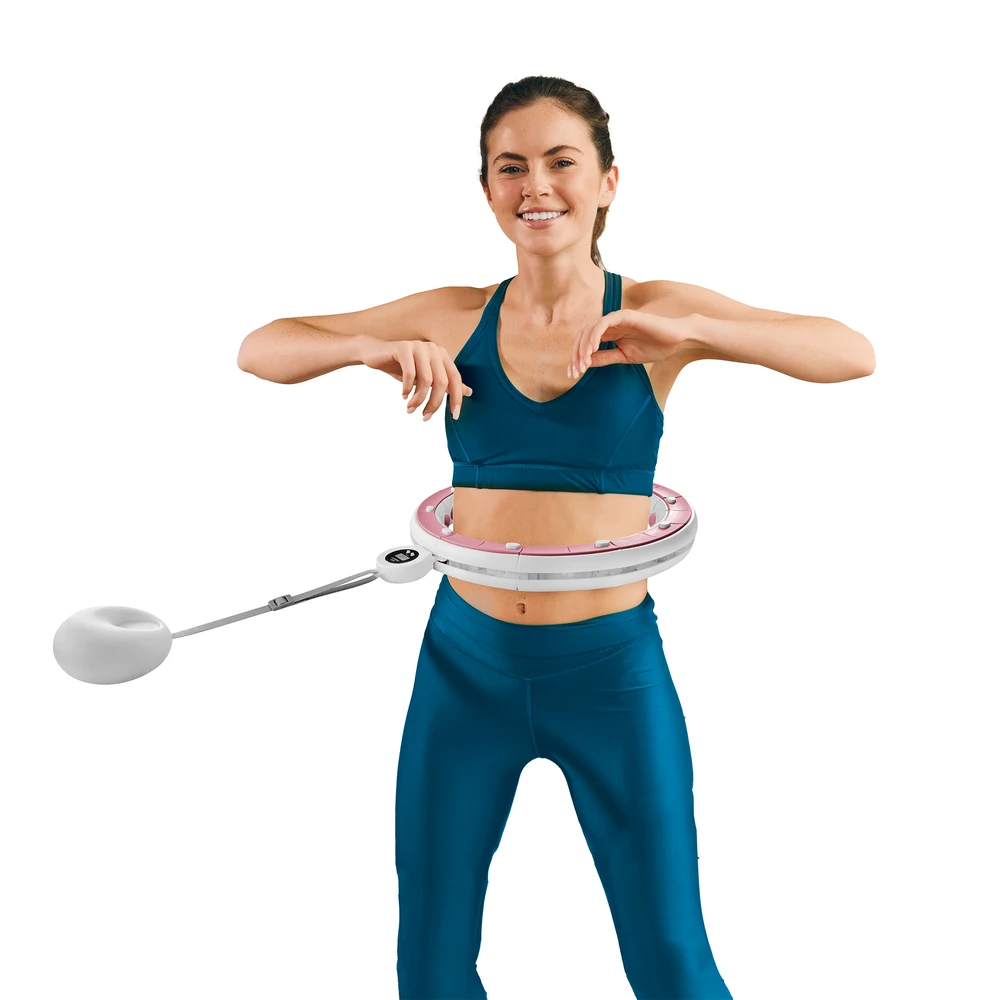Smart Išmanusis hula hoop liekninamasis ratas su skaitikliu, smeigtukais ir svarmenimis, 50 cm, rožinis, REBEL ACTIVE