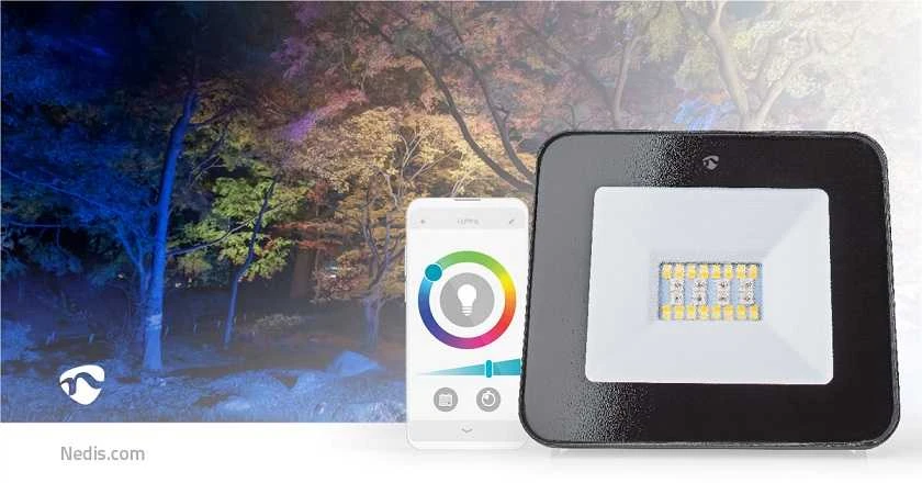 Išmanusis LED lauko šviestuvas 230V AC, 20W, 1600lm, RGB+CCT 2700 - 6500K, IP65, valdomas WiFi, Nedis Smart Life
