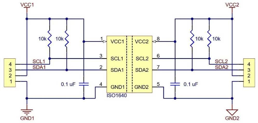 ISO1640 - dvikryptis I2C izoliatorius be jungčių - 3-5.5V/2.25-5.5V - Pololu 5390