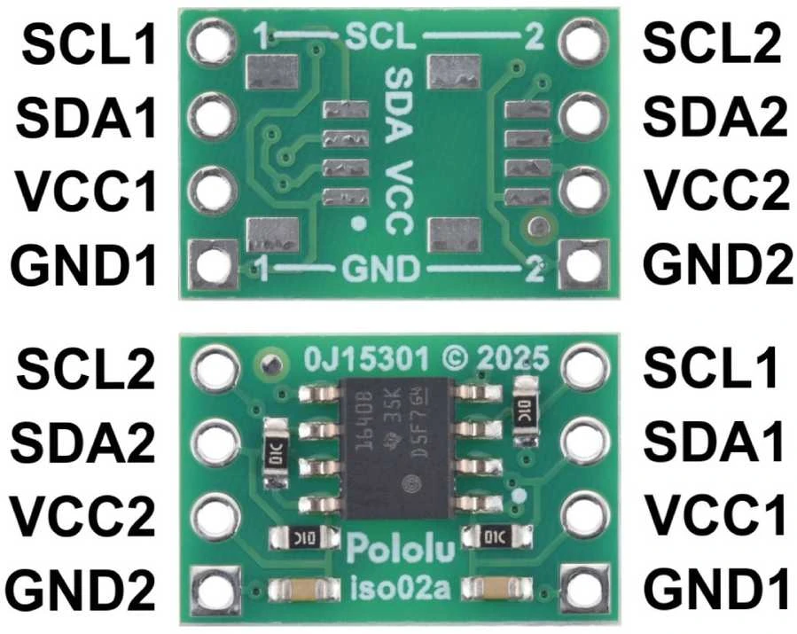 ISO1640 - dvikryptis I2C izoliatorius be jungčių - 3-5.5V/2.25-5.5V - Pololu 5390