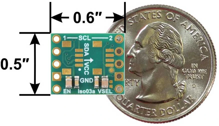 ISO1640 - Dvikryptis I2C izoliatorius su izoliuotu maitinimo šaltiniu be jungčių - 5V/3.3V, 200mA - Pololu 5392