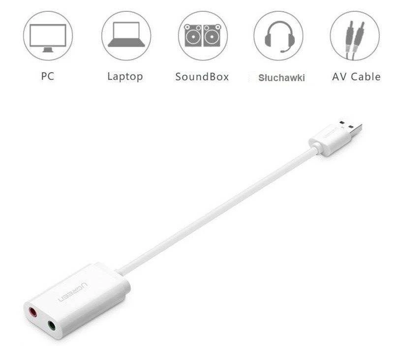 Išorinis USB garso adapteris UGREEN 15 cm - Baltas