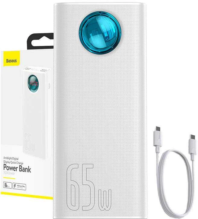 Powerbank Baseus Amblight 30000mAh 4xUSB USB-C 65W - baltas