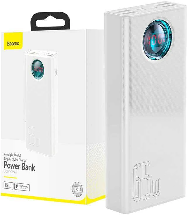 Powerbank Baseus Amblight 30000mAh 4xUSB USB-C 65W - baltas