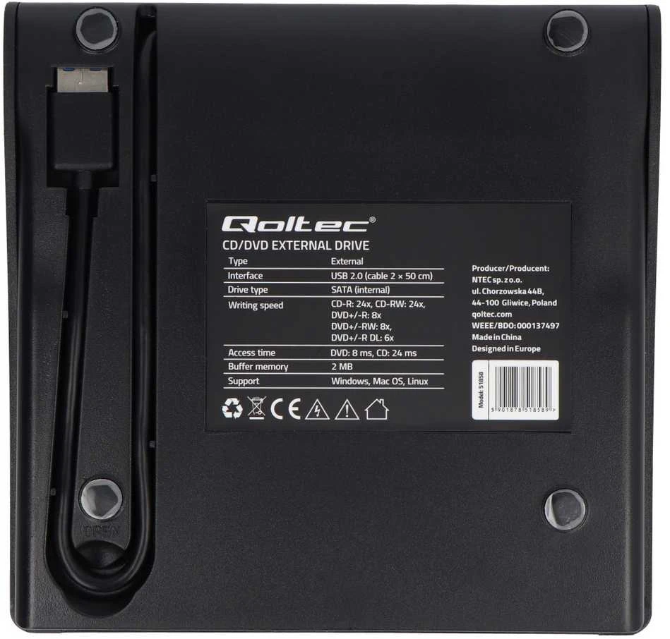 QOLTEC išorinis DVD-RW įrašymo įrenginys USB 3.0