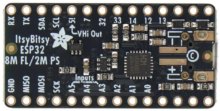 ItsyBitsy ESP32 mikrokontrolerio viršutinė pusė