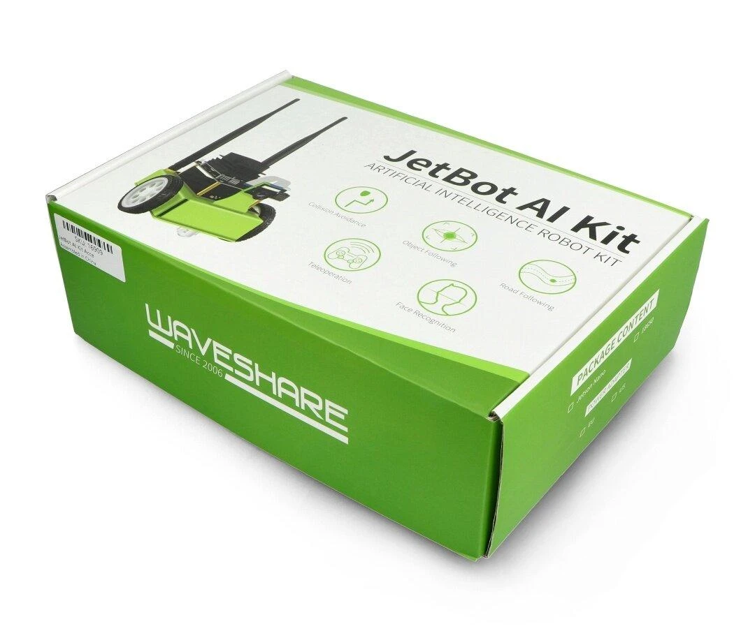JetBot, rinkinys skirtas dviejų ratų Al roboto platformai su kamera, DC varikliu ir OLED ekranu surinkti, Waveshare 16909