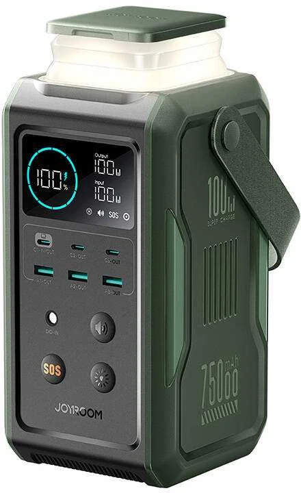 Powerbank Joyroom JR-PBF10 75000mAh 100W 3x USB-C 3x USB-A su sulankstomu žibintuvėliu ir rankena – žalia