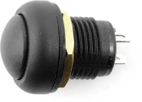 Juodas 12mm apvalus mygtukas su fiksavimo veržle