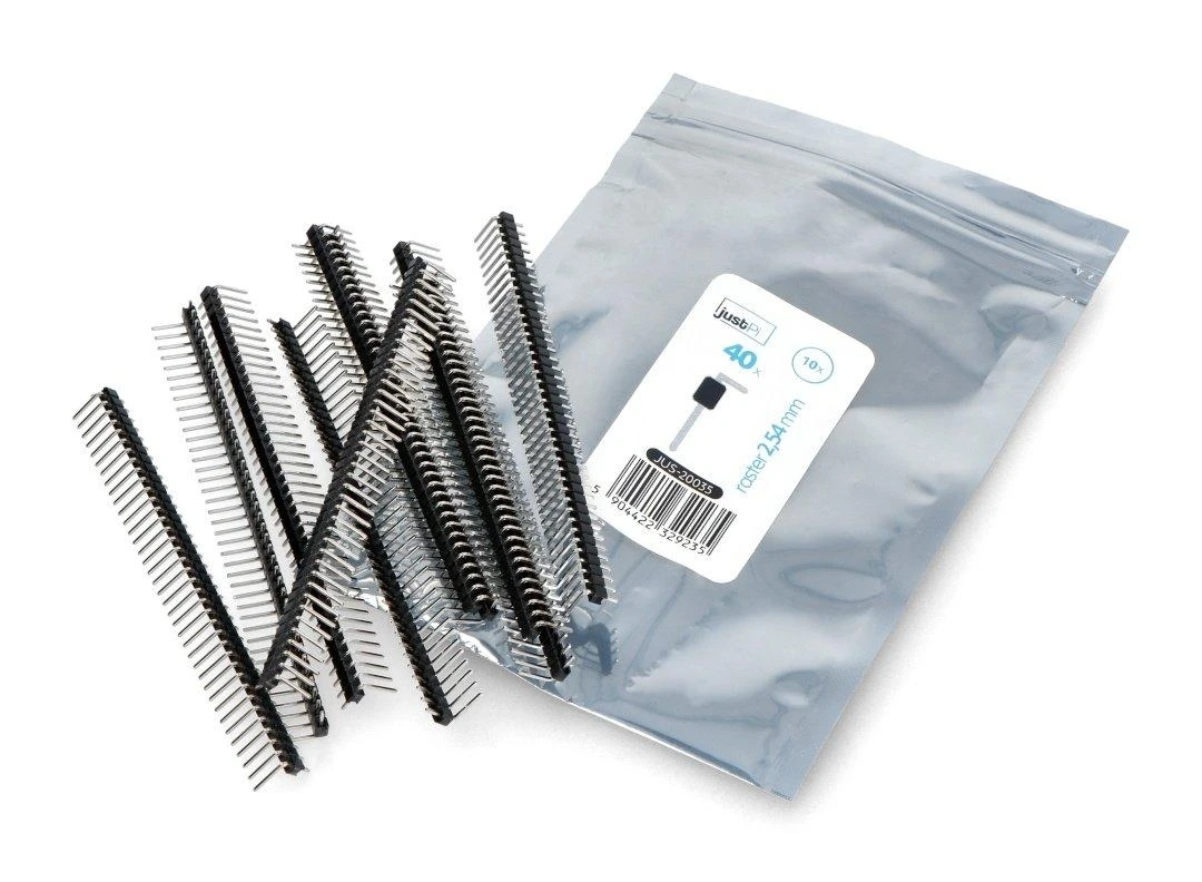 Jungtis auksinio kaiščio 1x40 kampinė 2.54mm rastro - juoda - 10 vnt - justPi