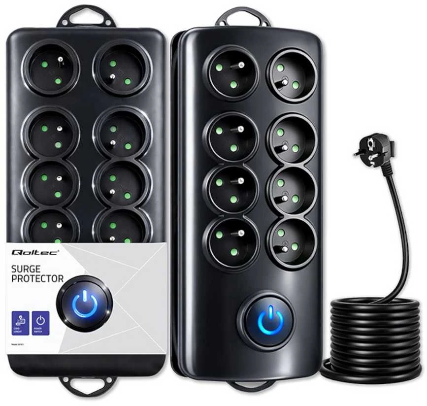 QOLTEC 50161 Apsaugos nuo viršįtampių Quick Switch 8 lizdai juodas 2,5m