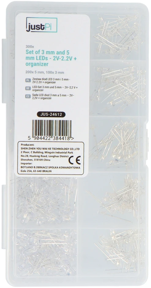 Justpi 3 mm ir 5 mm LED diodų rinkinys – 300 vnt, su organizatoriumi