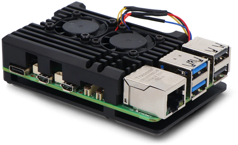 Justpi Raspberry Pi 5 korpusas su dviem ventiliatoriais - aliuminis - juodas