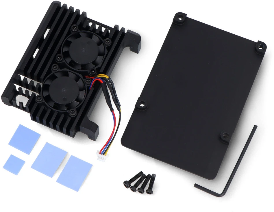 Justpi Raspberry Pi 5 korpusas su dviem ventiliatoriais - aliuminis - juodas