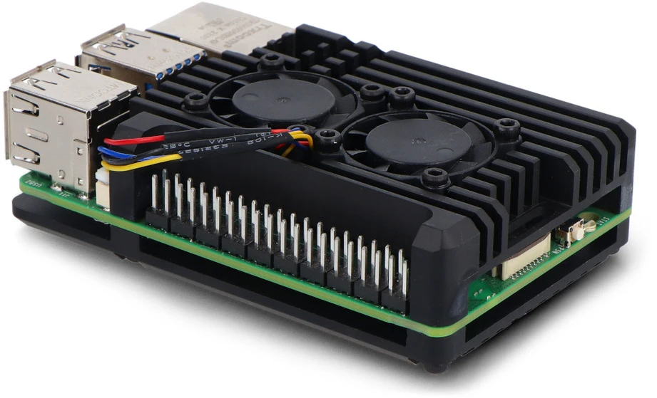 Justpi Raspberry Pi 5 korpusas su dviem ventiliatoriais - aliuminis - juodas