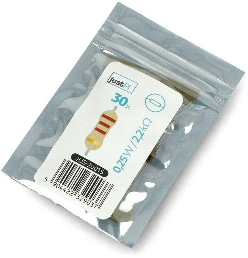 JustPi rezistorių 2.2kΩ rinkinys plastikiniame maišelyje