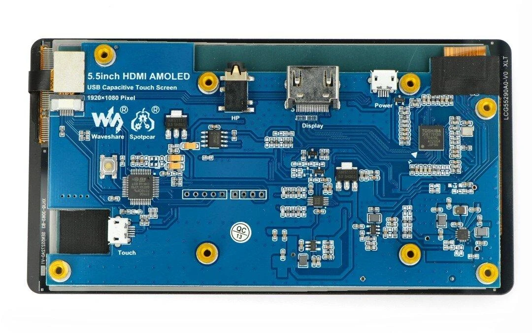 Jutiklinis ekranas, talpinis 5.5” AMOLED ekranas 1080x1920px HDMI + USB, skirtas Raspberry Pi 4B/3B+/3B/2B/Zero, Waveshare 16103