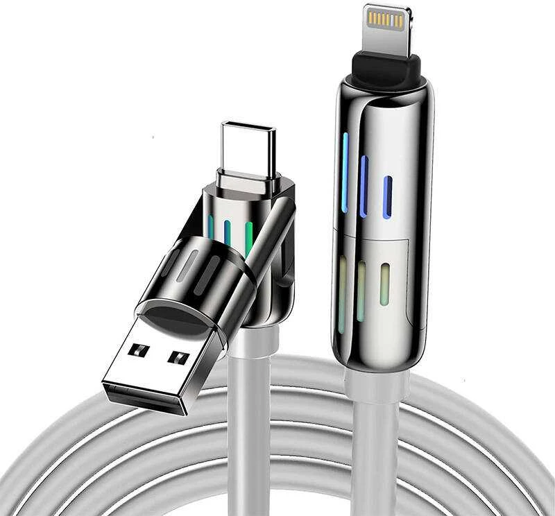 Kabelis 4w1 USB-C / USB-A arba USB-C / Lightning Blitzwolf BW-HDC6 1,2 m 240 W RGB (pilka)