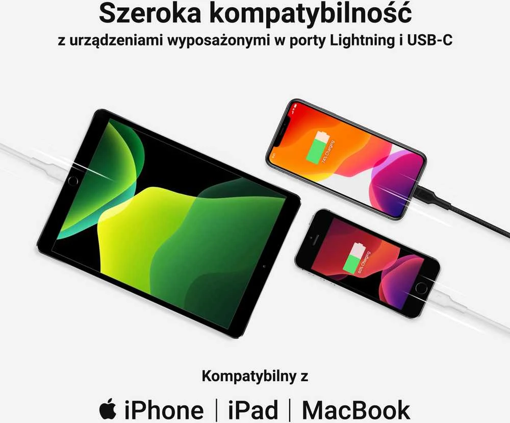 Green Cell Žalias Cell Kabelis Baltas USB-C – Lightning MFi 1m per Apple iPhone Žalias Cell PowerStream, su greitu Power Delivery įkrovimu