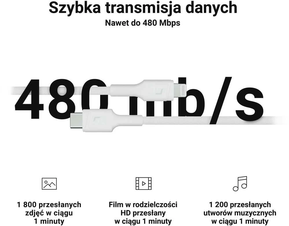 Green Cell Žalias Cell Kabelis Baltas USB-C – Lightning MFi 1m per Apple iPhone Žalias Cell PowerStream, su greitu Power Delivery įkrovimu