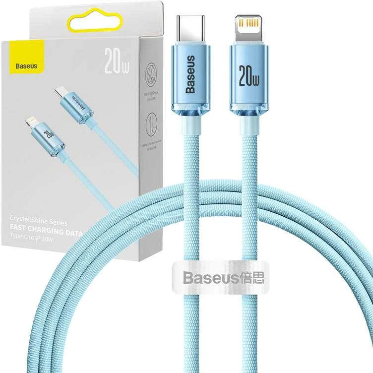 Kabelis USB-C do iP Baseus Crystal Shine, 20 W, 1.2 m (mėlyna)