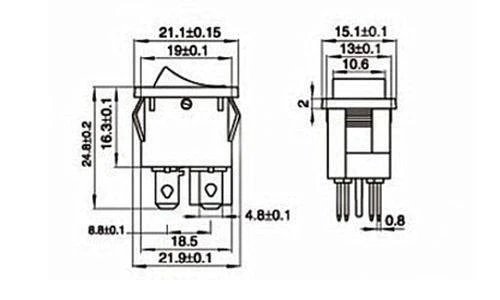 Oem KCD1-4 klavišinis jungiklis - žalias - 15x21mm - ON/OFF jungiklis 250V - 4 kontaktų