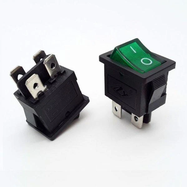 Oem KCD1-4 klavišinis jungiklis - žalias - 15x21mm - ON/OFF jungiklis 250V - 4 kontaktų