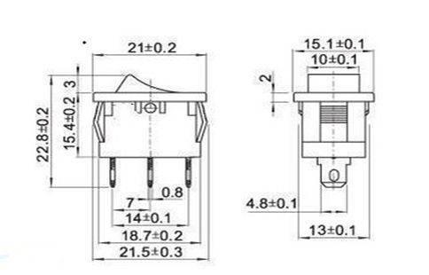 Oem KCD1 klavišinis jungiklis - raudonas matinis - 21x15mm - ON/OFF jungiklis 230V - 3 kontaktų