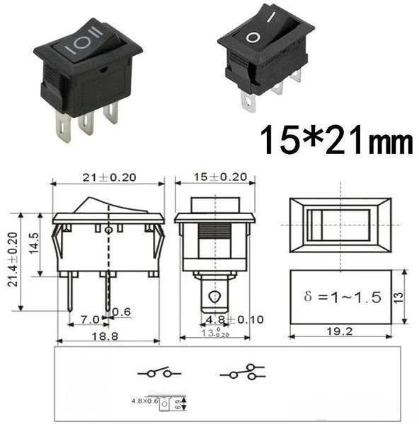 KCD1 svirtinis jungiklis - ĮJUNGIMO/IŠJUNGIMO/ĮJUNGIMO jungiklis - 230V - 3 kontaktų