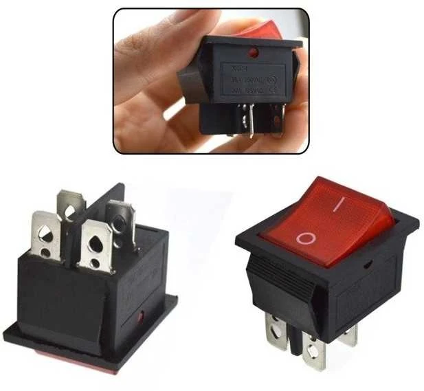 Oem KCD7 raktinis jungiklis - raudonas - ON/OFF jungiklis - 220V - 4 PIN