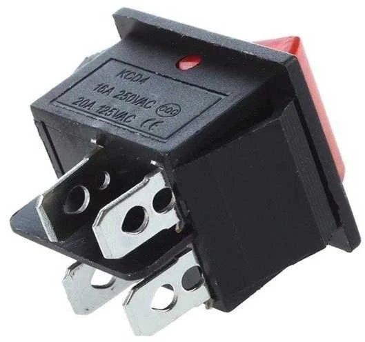 Oem KCD7 raktinis jungiklis - raudonas - ON/OFF jungiklis - 220V - 4 PIN