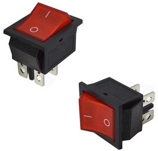 Oem KCD7 raktinis jungiklis - raudonas - ON/OFF jungiklis - 220V - 4 PIN