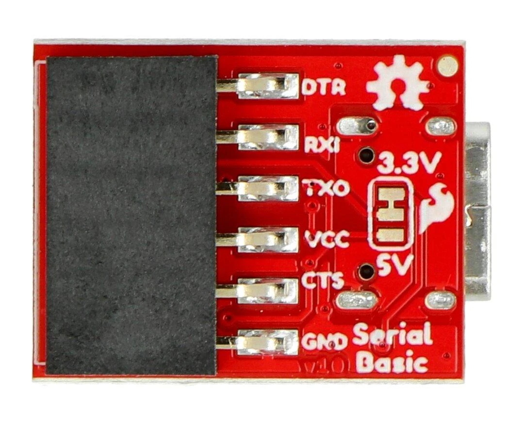 USB-UART keitiklis su USB-C jungtimi ir įtampos pasirinkimu