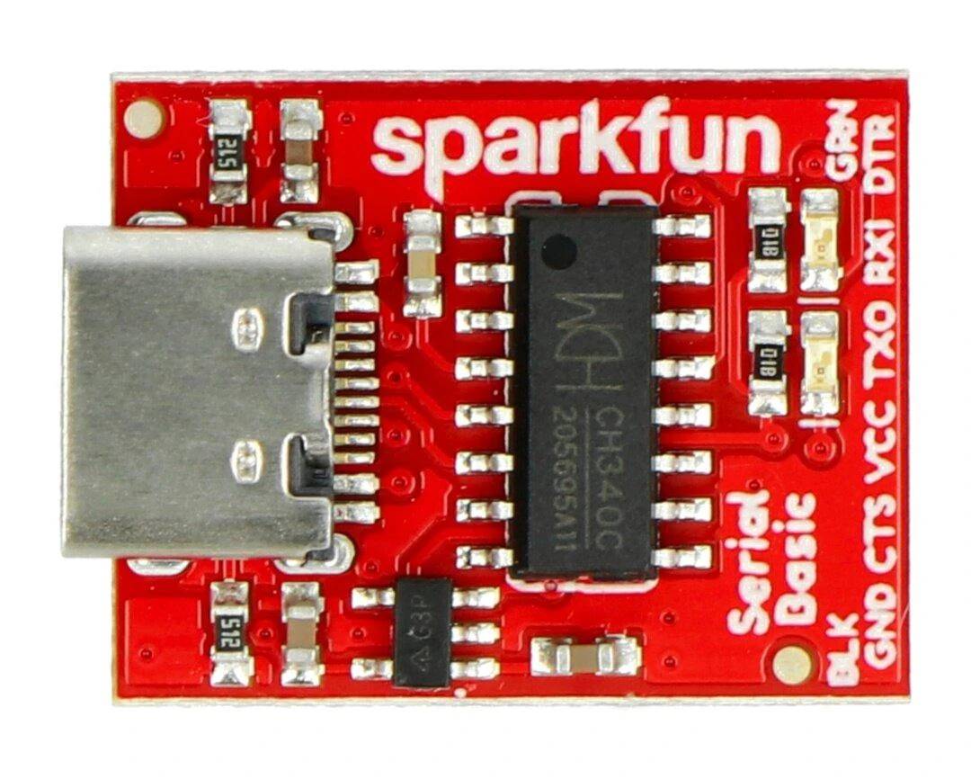 Raudonas USB-UART keitiklis su USB-C jungtimi