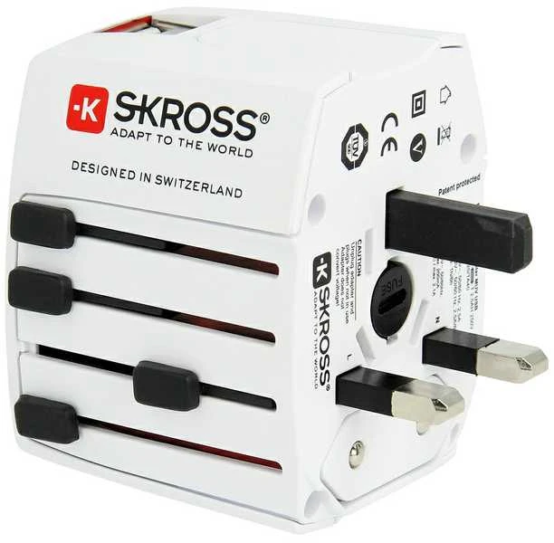 Kelioninis tinklo adapteris 230V 2.5A, 2x USB MUV kištukai AU/CN/UK/US/IT - lizdai EU/AU/UK/US (be įžeminimo) SKROSS