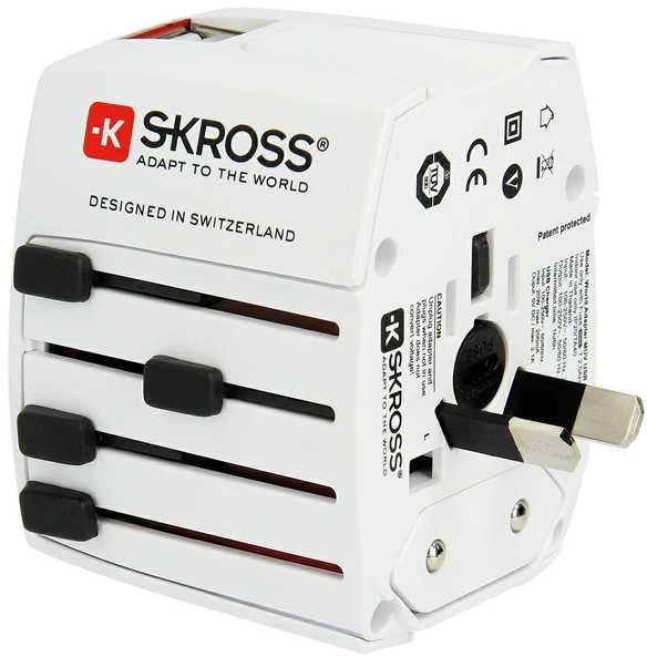 Kelioninis tinklo adapteris 230V 2.5A, 2x USB MUV kištukai AU/CN/UK/US/IT - lizdai EU/AU/UK/US (be įžeminimo) SKROSS