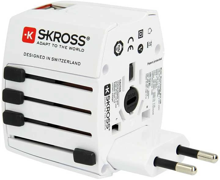 Kelioninis tinklo adapteris 230V 2.5A, 2x USB MUV kištukai AU/CN/UK/US/IT - lizdai EU/AU/UK/US (be įžeminimo) SKROSS