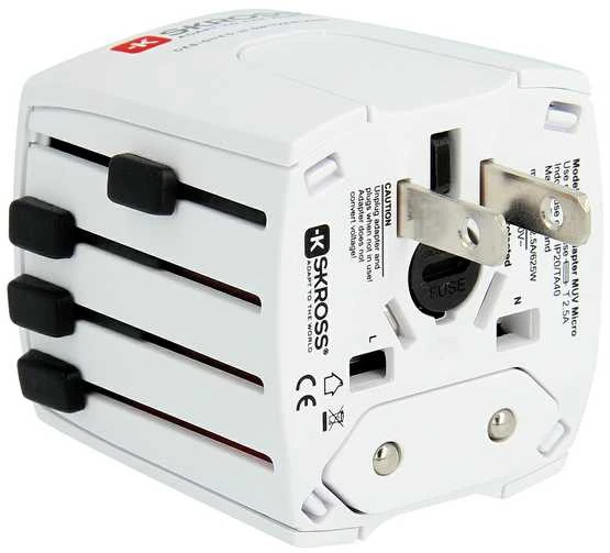 Kelioninis tinklo adapteris 230V 2.5A MUV micro kištukai AU/CN/UK/US/IT - lizdas EU (be įžeminimo) SKROSS