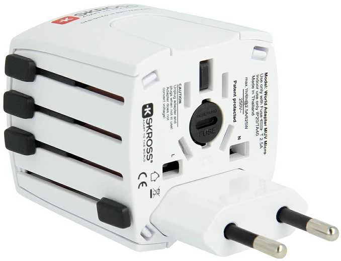 Kelioninis tinklo adapteris 230V 2.5A MUV micro kištukai AU/CN/UK/US/IT - lizdas EU (be įžeminimo) SKROSS