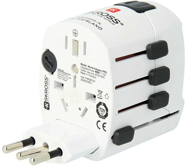 Kelioninis tinklo adapteris 230V 7A PRO kištukai AU/CN/UK/US/IT - lizdas EU SKROSS