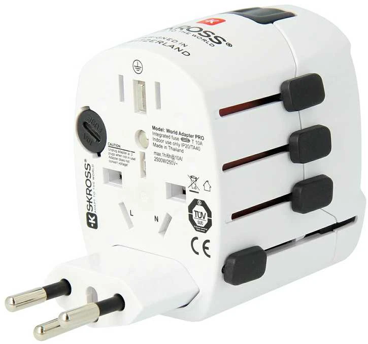 Kelioninis tinklo adapteris 230V 7A PRO kištukai AU/CN/UK/US/IT - lizdas EU SKROSS