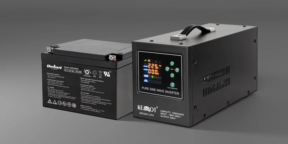 KEMOT PROsinus-1500/24-LFP4 avarinio maitinimo šaltinis, grynos sinusinės bangos keitiklis su įkrovimo funkcija 24V 230V 1500VA/1050W