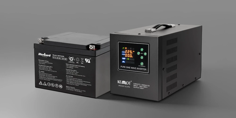 KEMOT PROsinus-1500-LFP4 avarinio maitinimo šaltinis, grynos sinusinės bangos keitiklis su įkrovimo funkcija, 12V 230V 1500VA/1050W